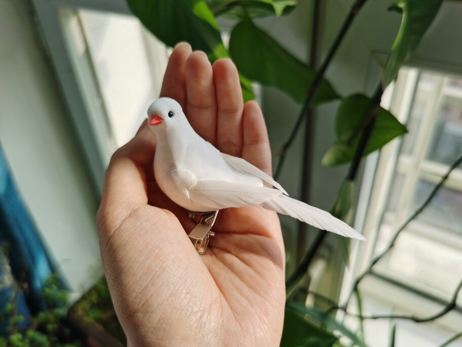 百鸟集手作 复古小号仿真和平鸽小白鸽白文鸟 胸针发夹两用头饰
