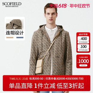 SCOFIELD春季男时尚休闲百搭舒适连帽美式飞行夹克老花外套