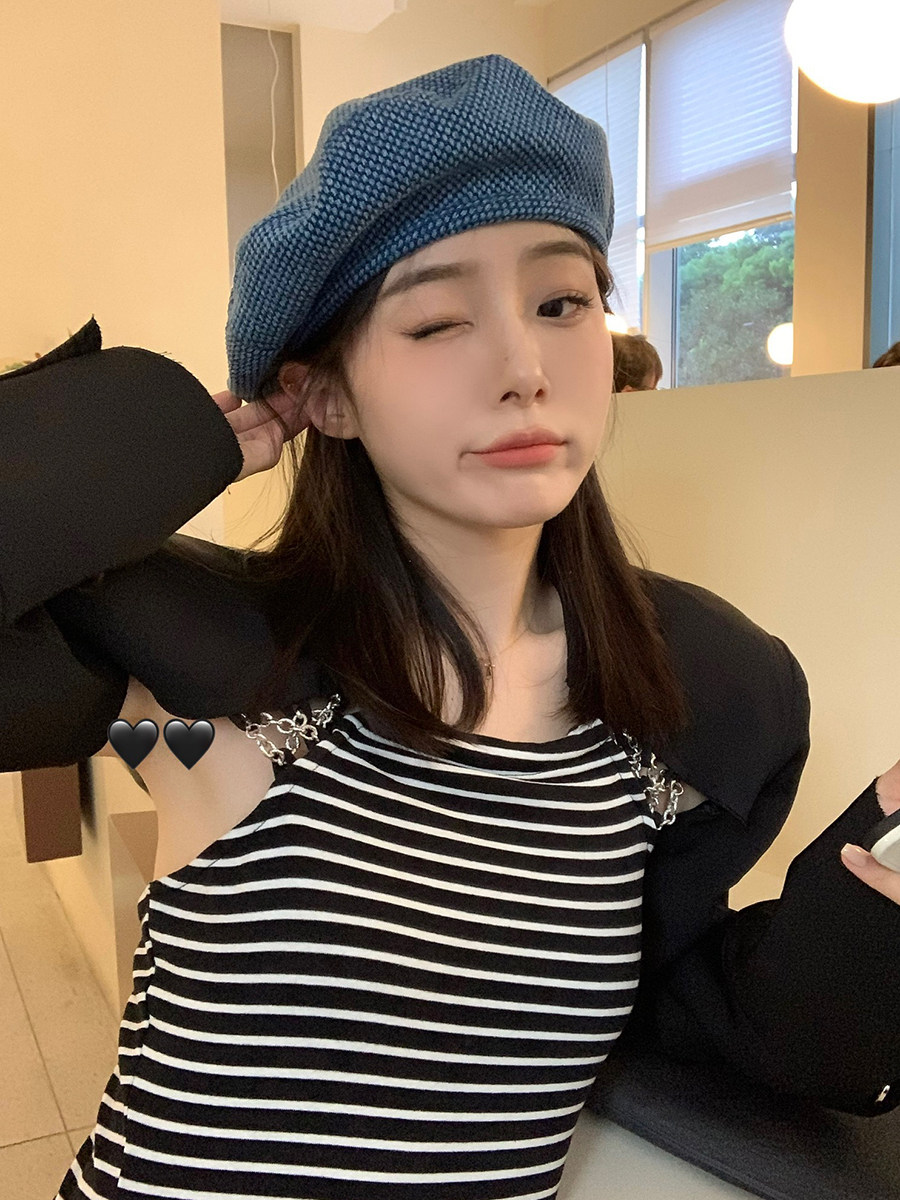 张天爱同款蓝色贝雷帽女秋冬季日系百搭八角帽大头围显脸小画家帽