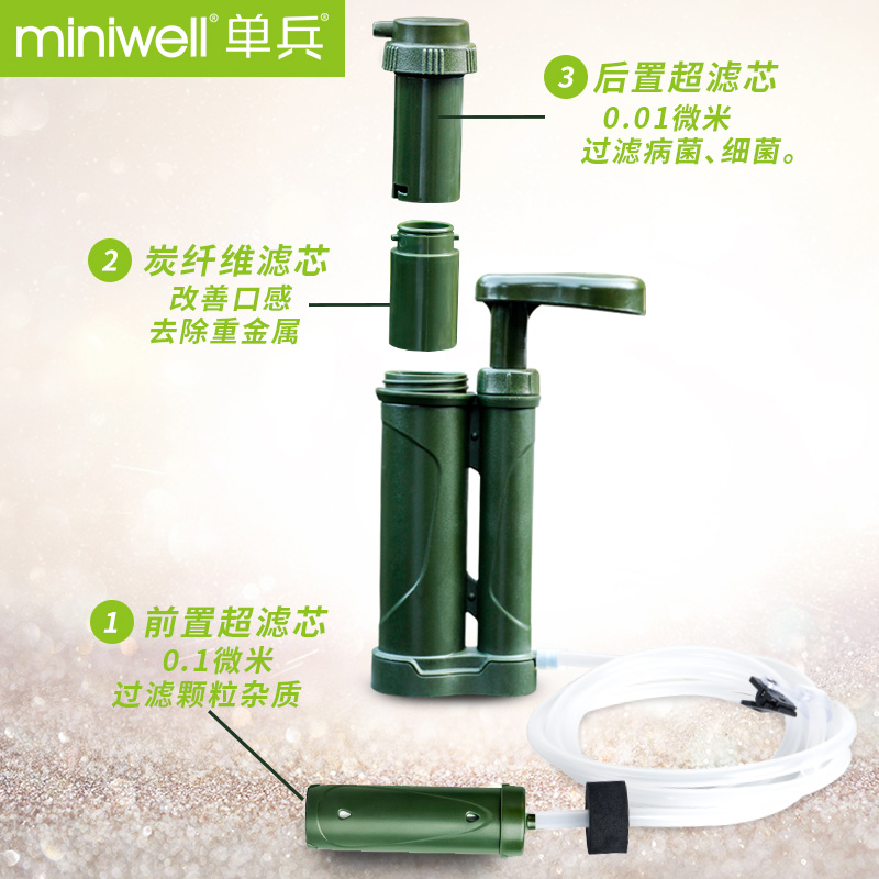 miniwell单兵净水器  野外生存便携式过滤器  应急户外水袋