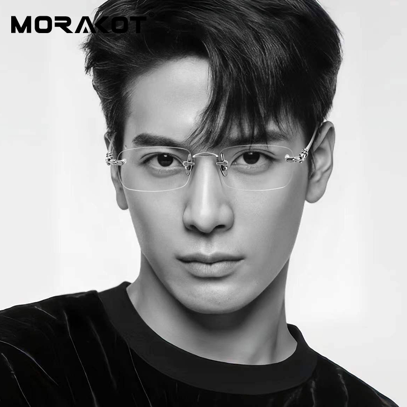 斯文男款超轻纯钛无边框近视眼镜男潮网上可配有度数眼睛框镜架女