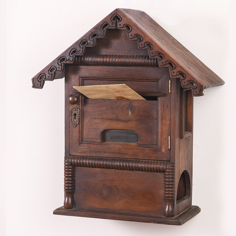 泰国进口创意员工意见箱带锁实木信箱防雨室外壁挂信报箱复古墙饰