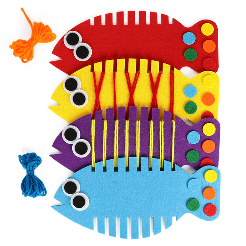 幼儿园玩教具作业动域区角缠线鱼穿线自制手工游戏益智绕线鱼材料