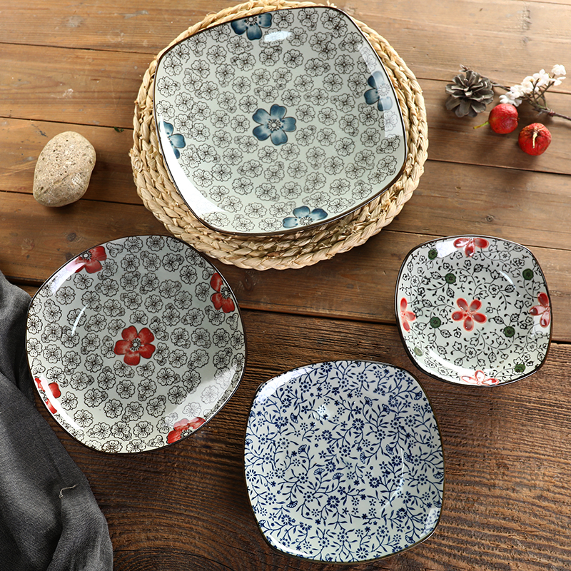 日式复古方形菜盘家用陶瓷浅盘碟子创意个性西餐牛排盘凉菜盘饭盘