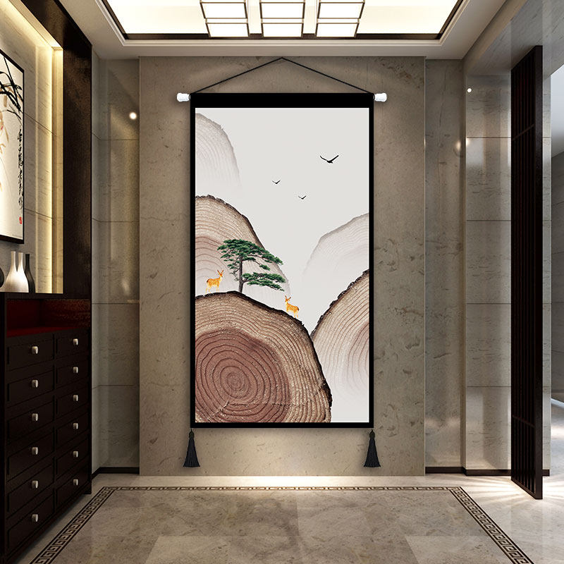 三姐装饰的优惠券大全—新中式大幅鸿运当头布艺挂画玄关竖版装饰布画