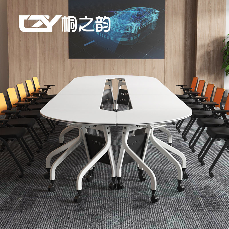 热销可折叠会议桌_会议室折叠桌培训桌椅组合移动拼接可折叠长条桌客