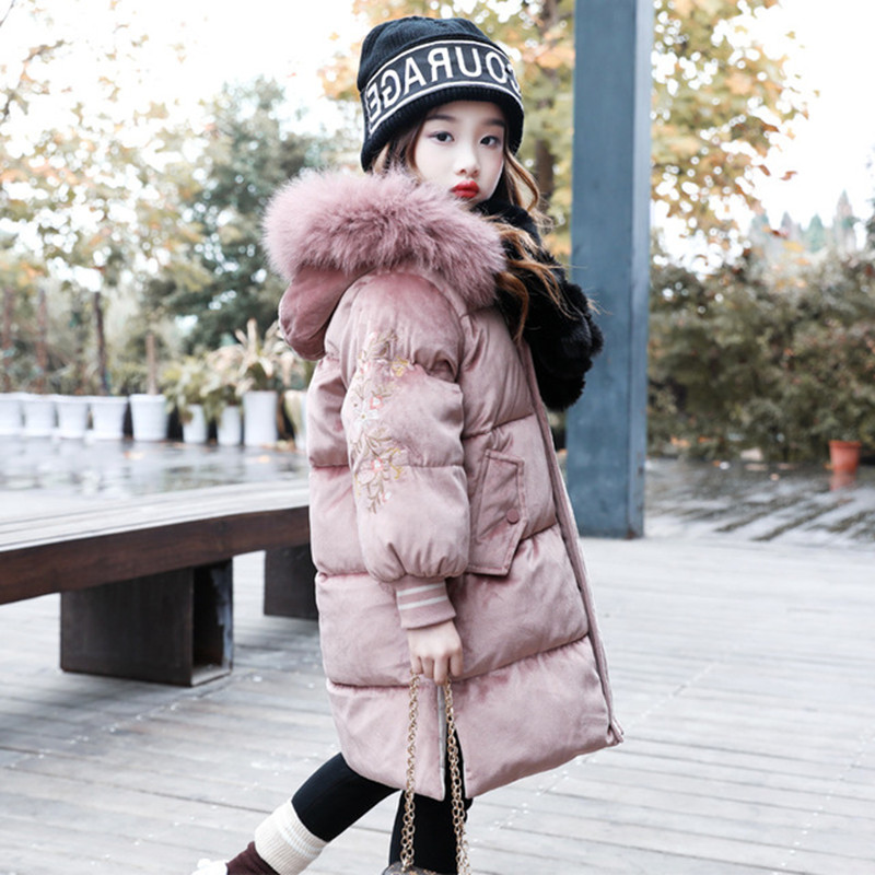 女童棉服洋气冬季儿童棉袄中长款连帽棉服外套韩版时尚加厚棉衣潮