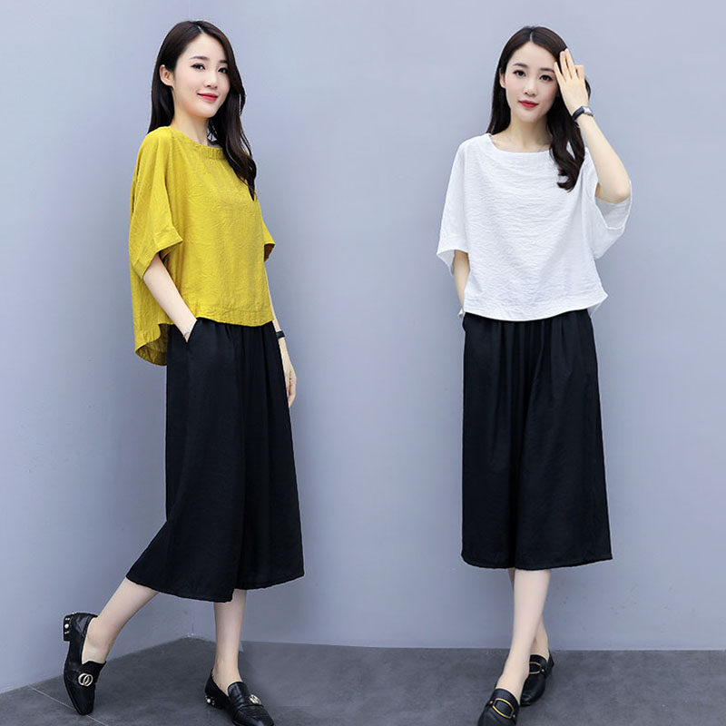 棉麻套装女 宽松 夏装两件套