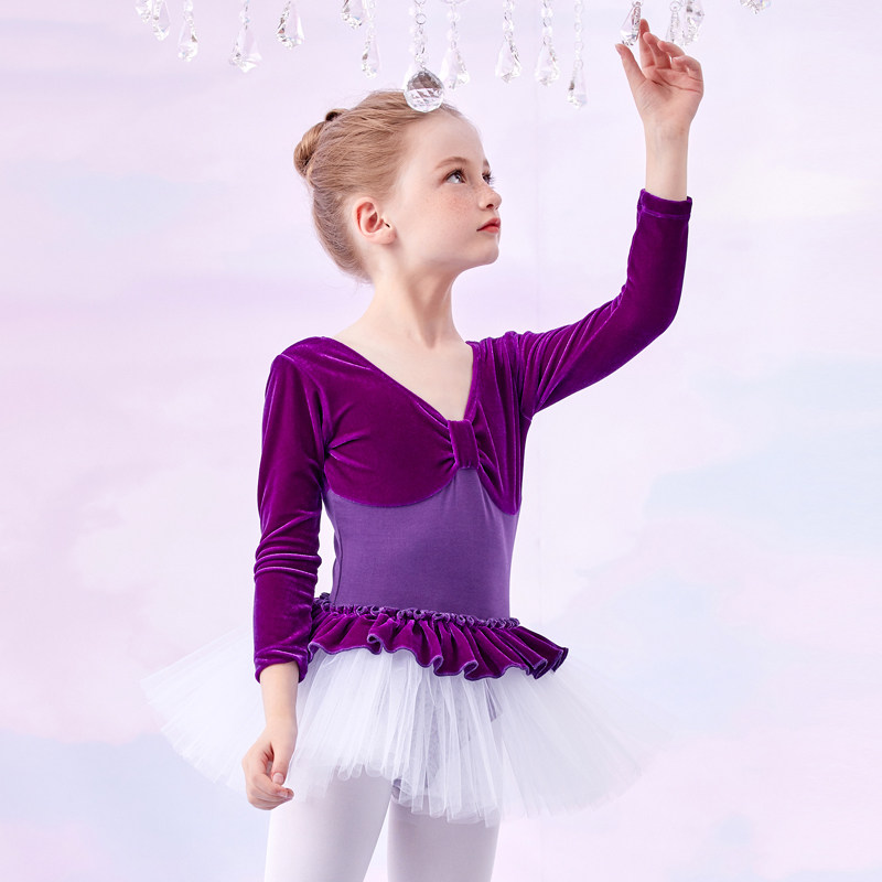 舞蹈服儿童女秋冬季女孩练功服中国芭蕾舞裙服装女童幼儿跳舞衣服-mc