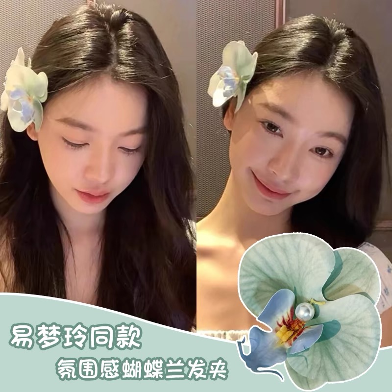 易梦玲同款蝴蝶兰花朵边夹女森系氛围感发卡海边度假发饰拍照道具