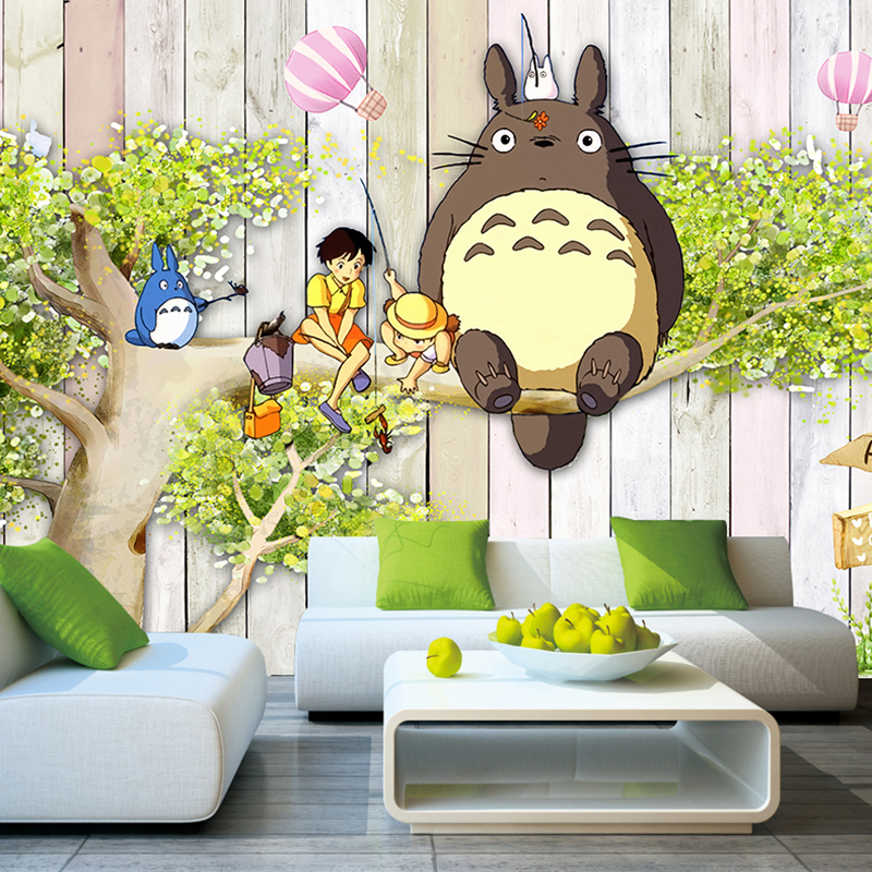 大型壁画手绘卡通龙猫墙纸早教中心客厅儿童房卧室电视背景墙壁纸