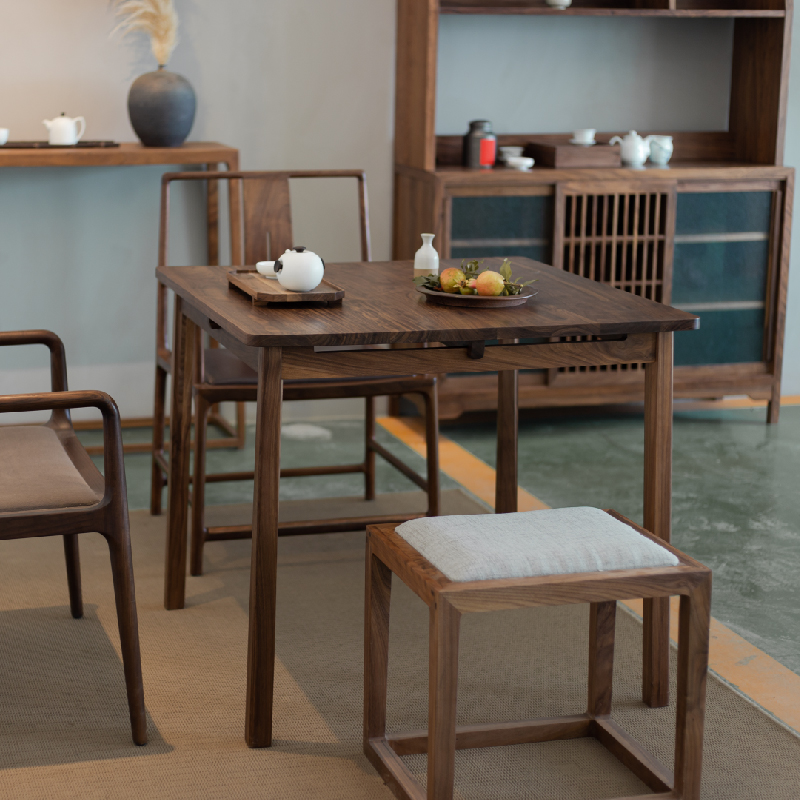 新中式老榆木餐桌简约禅意免漆实木书桌仿古茶室方桌写字台