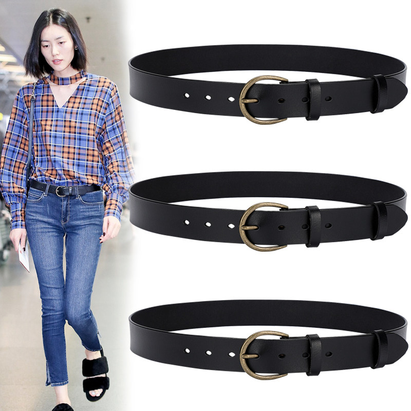 一折女士皮腰带装饰 品百搭宽 简约_女士皮带简约百搭牛仔裤装饰ins风