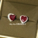 拟真红宝石耳钉环韩国气质 网红爱心镶钻925纯银饰送老婆女友礼物