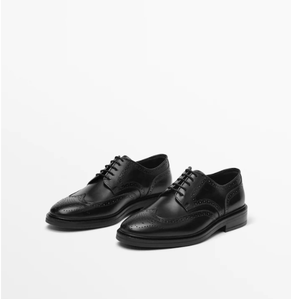 massimo dutti男鞋 英伦风商务男士德比鞋系带真皮布洛克正装皮鞋