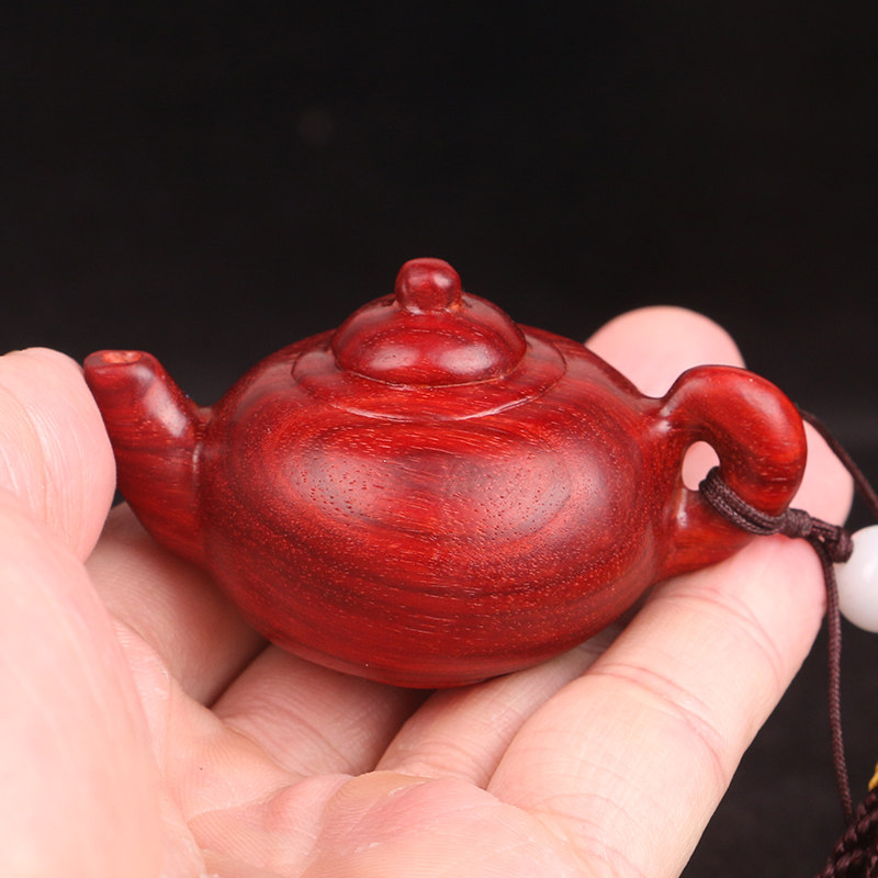 小叶紫檀把把壶手把件木茶壶文玩把件红木茶壶手工雕刻把把壶挂件
