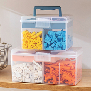 乐高积木收纳盒玩具零件分格儿童手提大容量大小颗粒桌面透明箱子