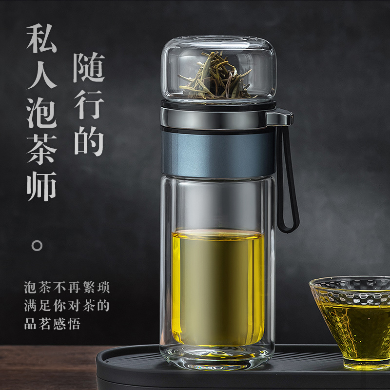 茶水分离泡茶杯过滤双层玻璃杯个人专