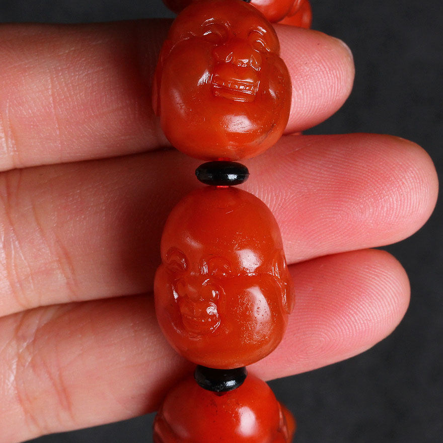 55.01g精雕佛头南红玛瑙手链手串1035