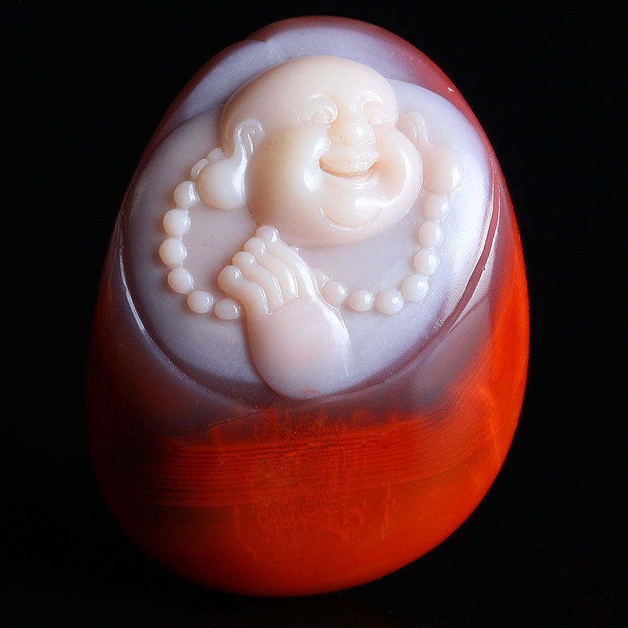 43.01g【苏工】红白 天然南红玛瑙笑面佛挂件0990