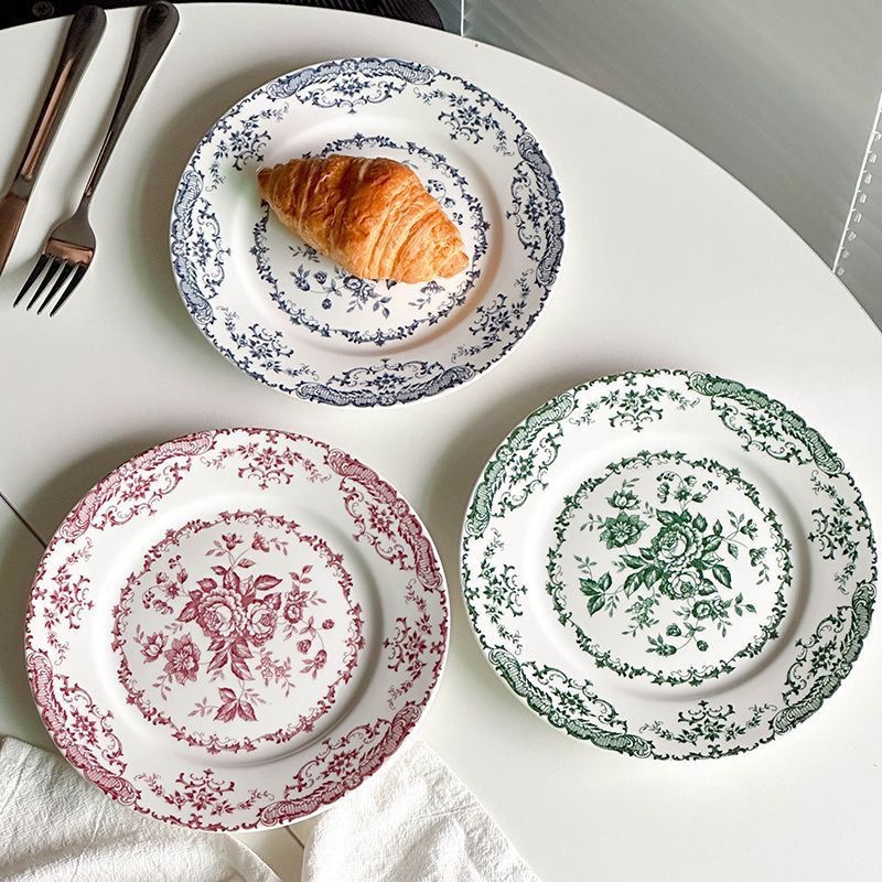 法式中古风陶瓷餐盘西餐盘玫瑰花园甜品碟蛋糕盘子下午茶复古盘子