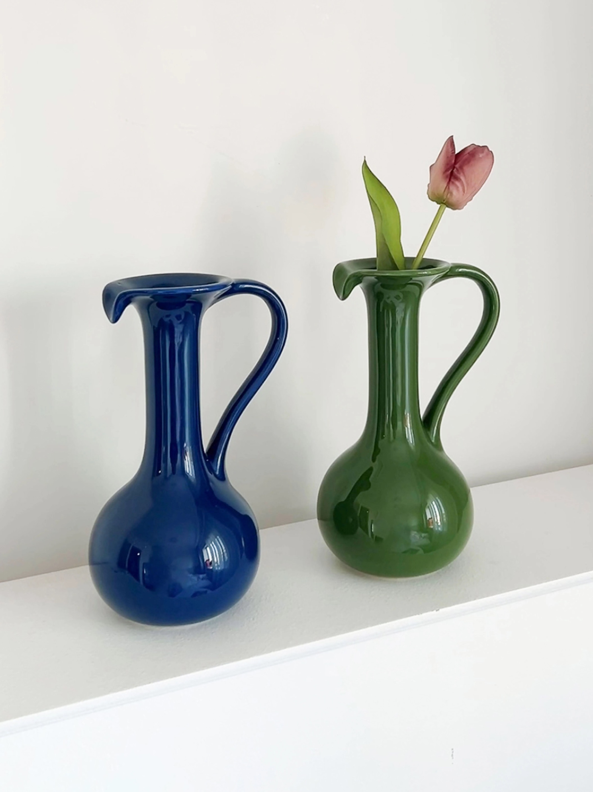 单耳复古陶瓷花瓶摆件客厅插花轻奢天鹅颈水培鲜花餐桌装饰品花器