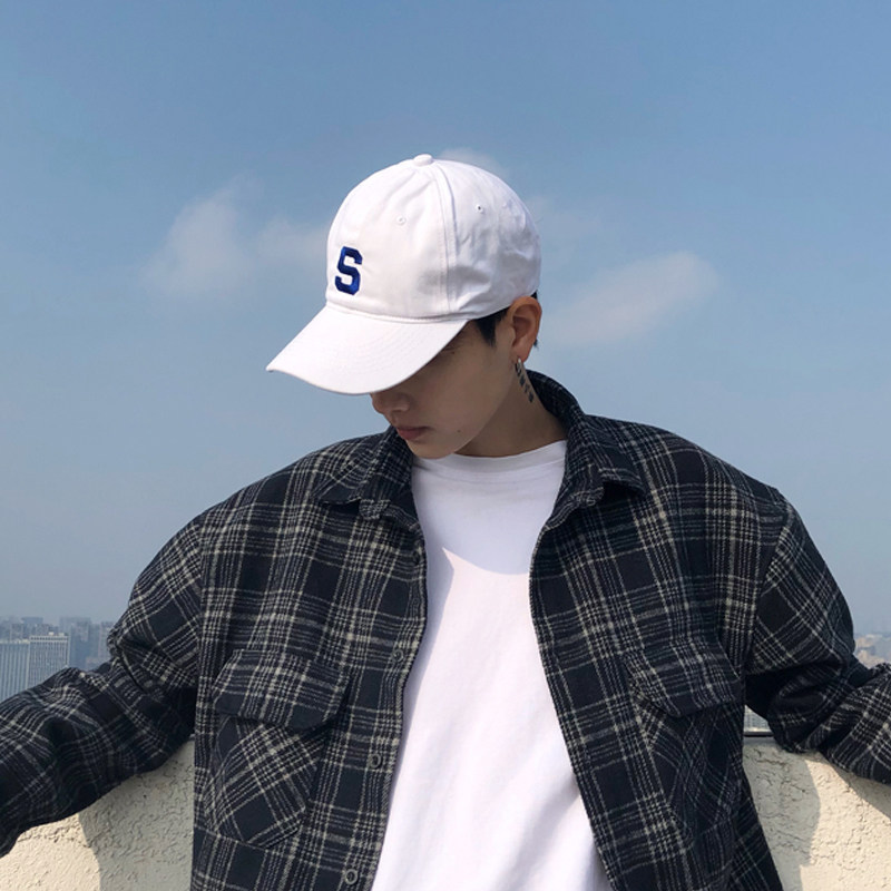 鸭舌帽男生s字母棒球帽韩版潮牌遮阳嘻哈弯檐帽子黑色夏天休闲帽