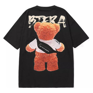 正品授权bt泰迪熊拉链胸包涂鸦印花短袖t恤纯棉卡通国潮男女同款