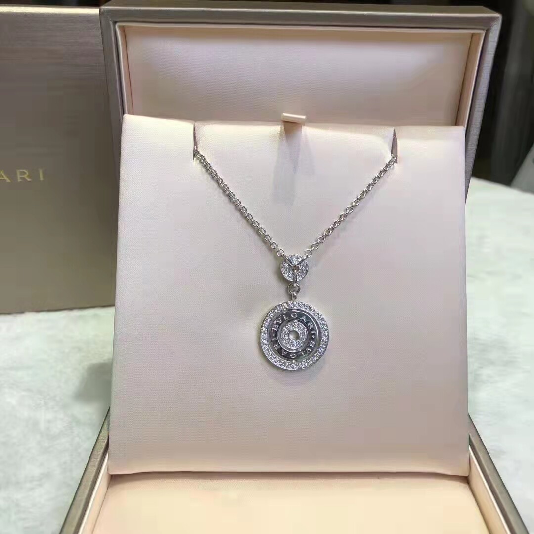 99新bvlgari宝格丽18k白金满钻时来运转女士项链