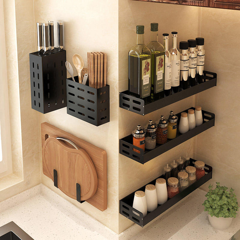 优思居多功能厨房置物架免打孔壁挂墙上家用调味料用品收纳架刀架