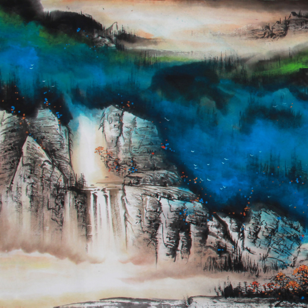 施云翔《精品泼彩山水系列小六尺 山居福地》当代著名书画家