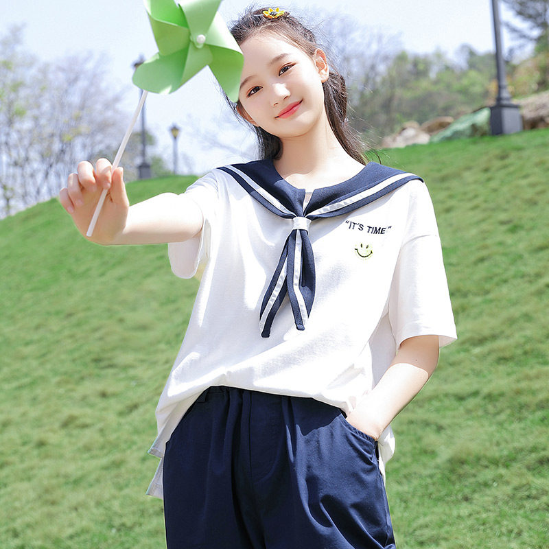 初中高中学生女孩海军风水手服上衣夏季学院风新款jk少女短袖t恤