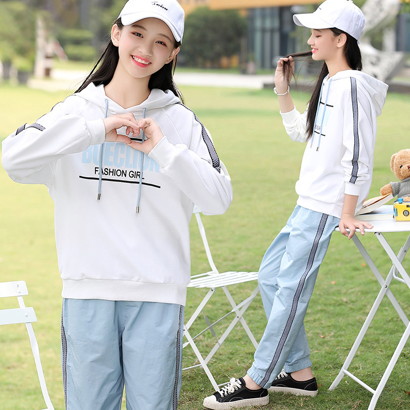 初中生春装女韩版高中学生套装少女学院风学生运动休闲卫衣两件套
