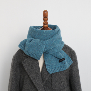 克莱因蓝100%纯羊绒夹色小彩点咖色围巾女冬季针织毛线保暖高级感