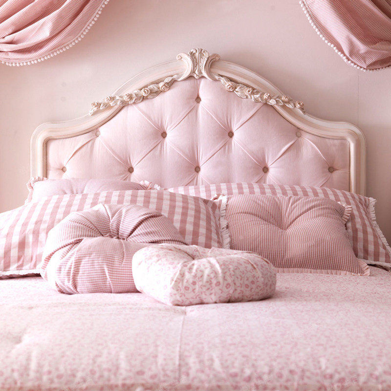 欧式床双人床雕花_欧式全实木雕花床公主床女孩床韩式儿童单人床粉色