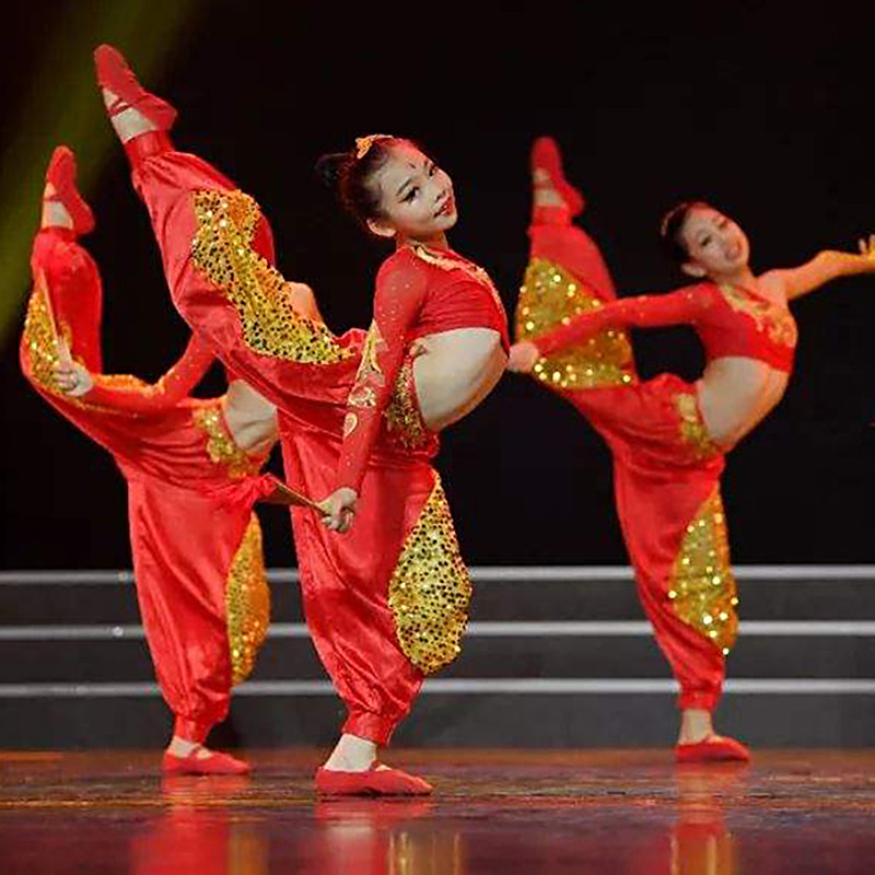 中国风演出服女儿童打鼓服少年志舞蹈服装扇子舞书简舞腰鼓舞服装
