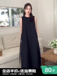 赫本风黑色无袖连衣裙子女夏季2024新款茶歇法式小众设计绝美长裙