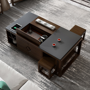 智能电自动升降式功夫茶茶几带茶台多功能茶桌客厅家用一体火烧石