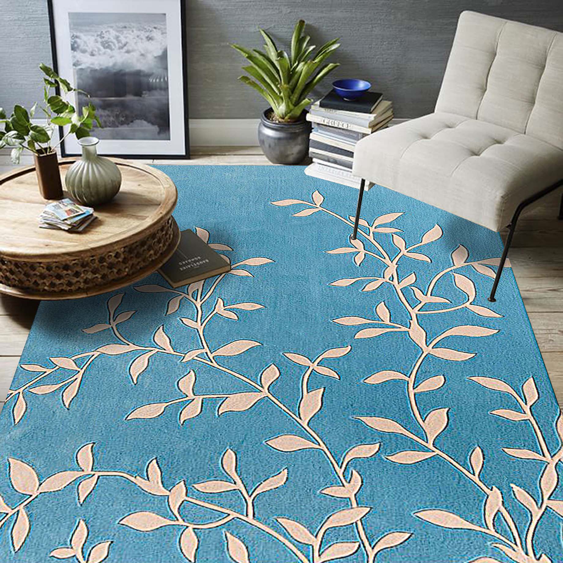 汇源进口羊毛地毯手工定制定做简约现代树叶茶几客厅卧室满铺