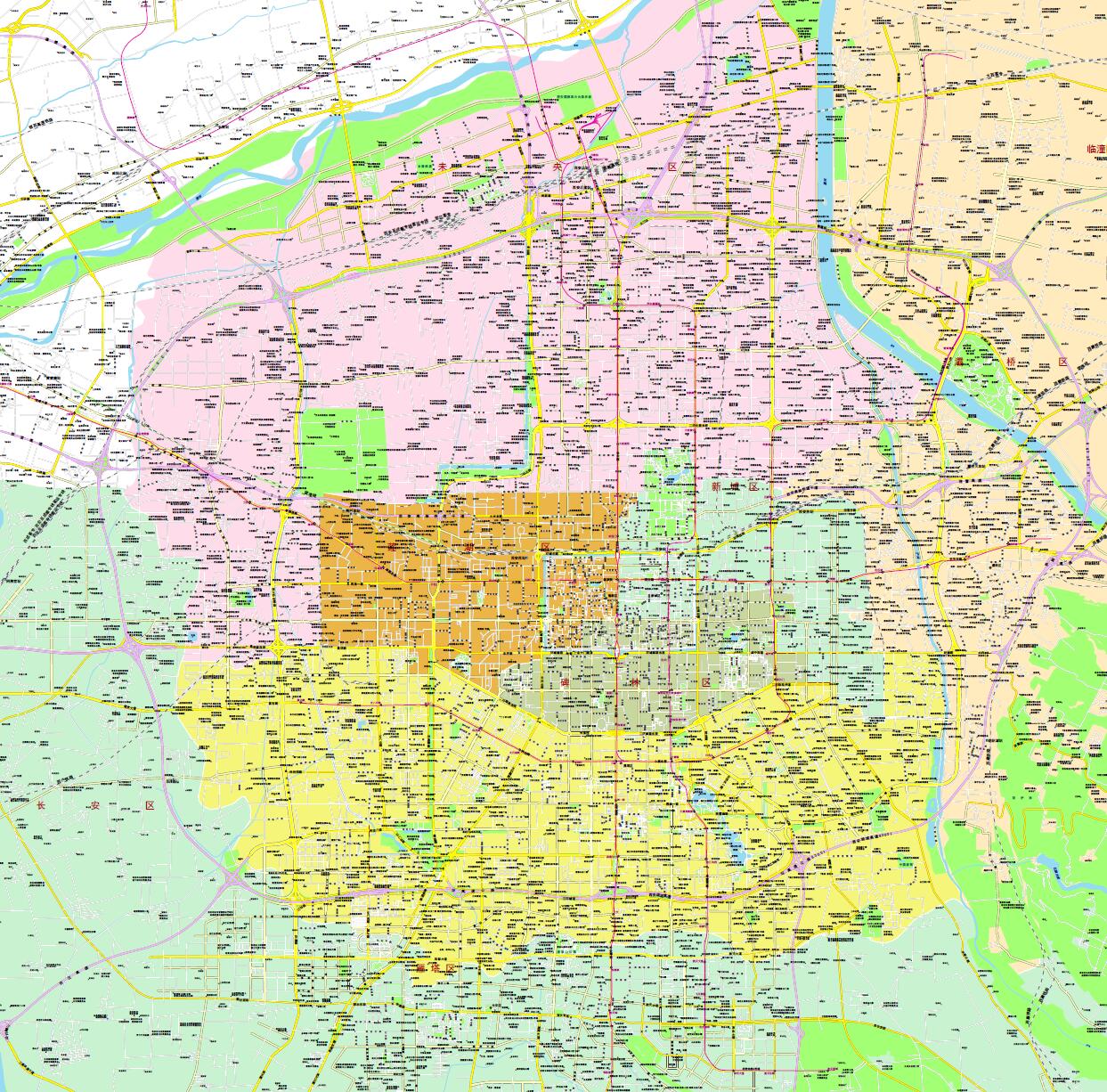 西安城区街道地图区划2021高清定制城市交通办公会议室 矢量图