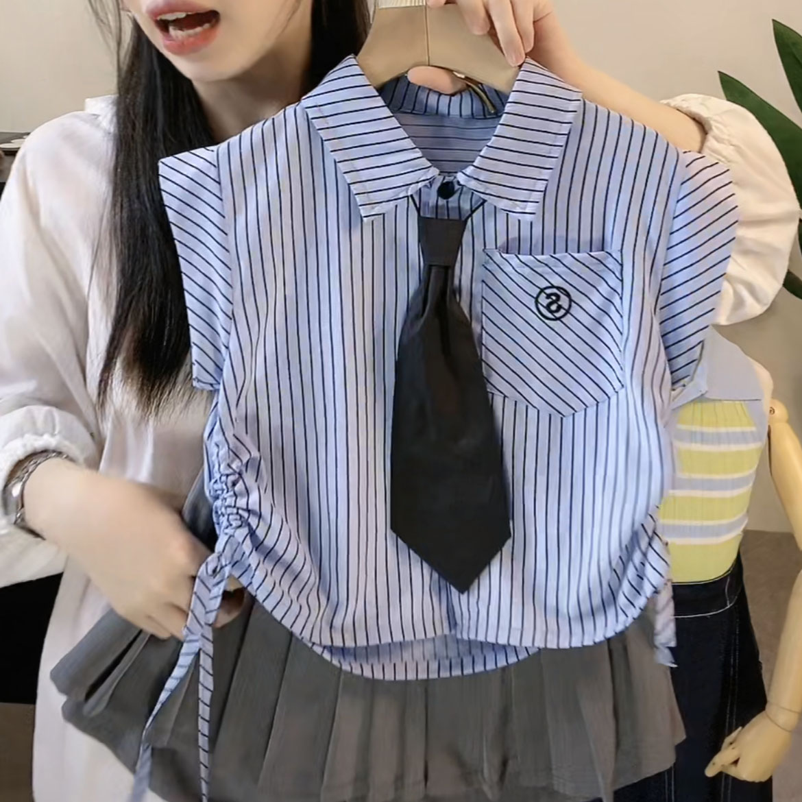 女童夏季JK条纹套装2023新款韩版洋气儿童薄款小女孩学院风两件套