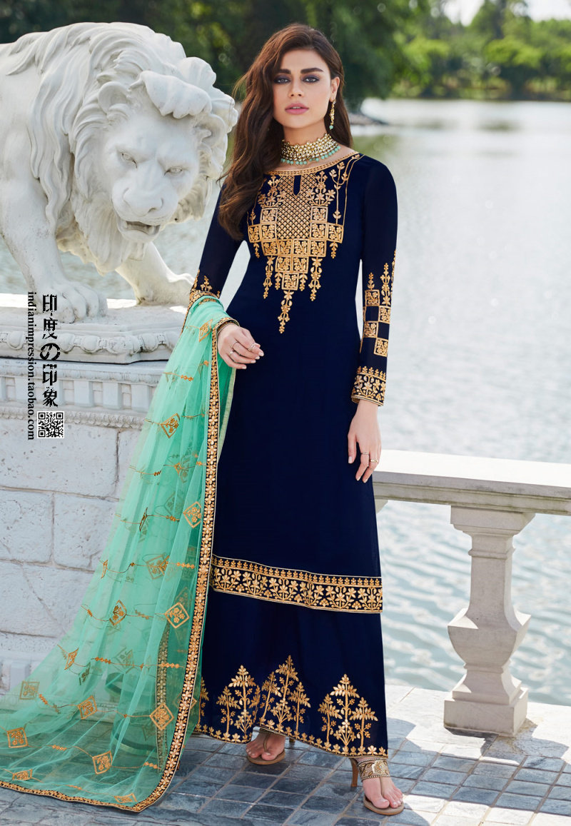 2020印度风情礼服定制金线刺绣阔腿裤旁遮比三件套6款选包邮