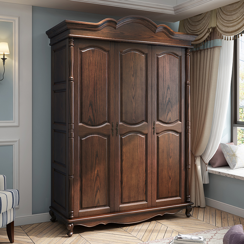 美式全实木衣柜卧室对开门收纳衣柜北欧简约储物柜卧室家具可定制