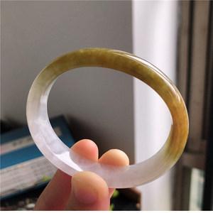 4圈口紫绿黄三彩贵妃镯56 相当正圈53 缅甸天然翡翠手镯冰种福禄寿