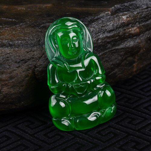 冰种翡翠观音吊坠_满绿翡翠观音吊坠冰种阳绿a货缅甸帝王绿翡翠玉观音
