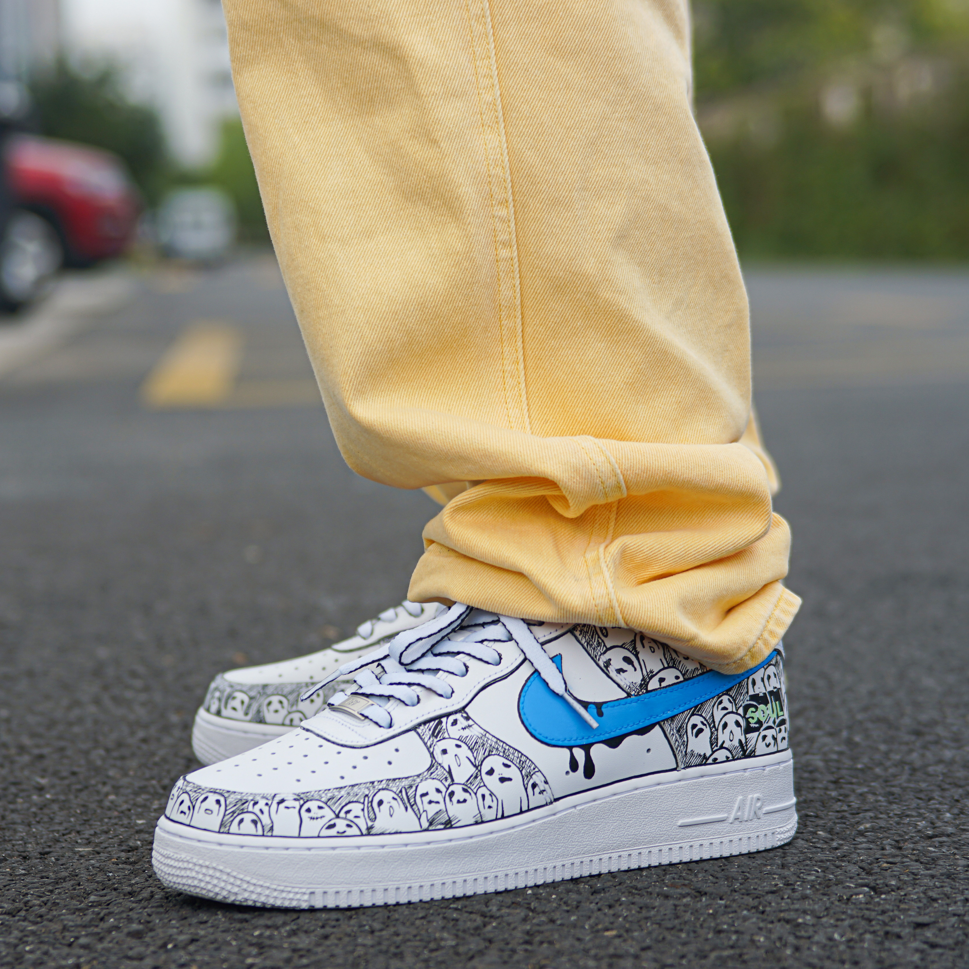 nikeairforce1af1纯白空军一号蓝色光感变色星空图案定制diy