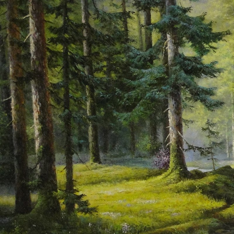 朝鲜功勋艺术家崖春洪油画作品《森林小溪》