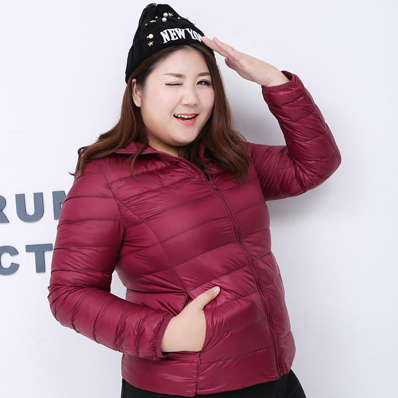 超大胖人轻薄羽绒服女短款加肥加大码胖妹妹宽松妈妈胖mm200斤特