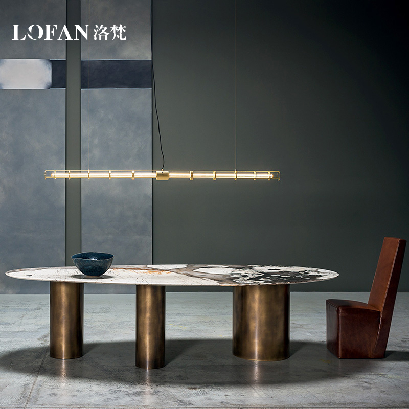 设计师极简亮光岩板餐桌椅组合轻奢高档现代简约潘多拉椭圆形餐台