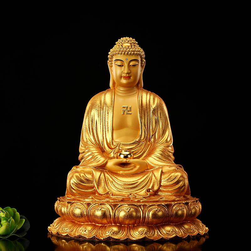 台湾炫金释迦摩尼佛像纯铜贴金释迦牟尼佛像家用供奉娑婆三圣摆件